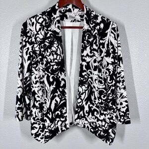 VTG Alberto Makali Waterfall Open Front Jacket | Black‎ White Abstract Print EUC